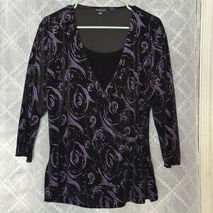 Notations Purple Velvet Top‎ Faux Wrap Glitter XL Whimsigoth Holiday Dark Fairy